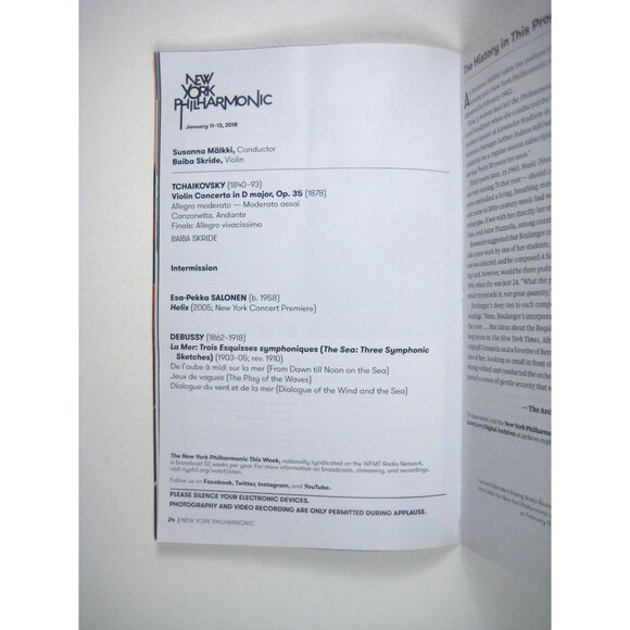 Baiba Skide Debussy New York Philharmonic Playbill January 2018 NYC - Picture 5 of 6